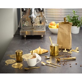 ECHTWERK Coffee Accessory Set, 23 Pieces, 600 ml, 4 x Espresso, 4 x Cappuccino, 4 x Latte, 4 x Coffee Clips, 4 x Coffee Stencils, Coffee Measuring Spoon, Gold Barista Art