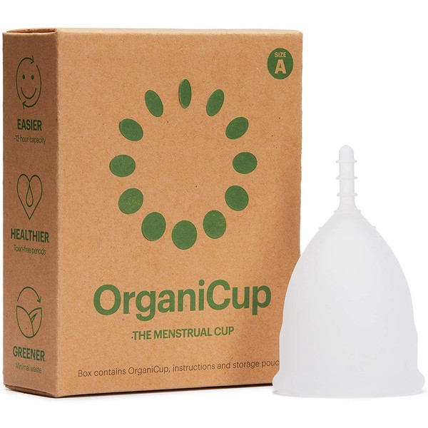 OrganiCup Menstrual Cup - Size A/Small - Reusable Period Cup - Pad and Tampon Alternative - Light to Heavy Flow - Not Offered in California