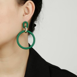 RUOFFETA Acrylic Rectangle Earrings, Fashion Acrylic Square/Oval/Hoop Statement Drop Earrings for Women(Dark Green Hoop)