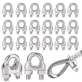 Ceeyoll Pack of 20 Wire Rope Clamps, Steel Cable Clamp, Durable, Rustproof and Corrosion Resistant, Stainless Steel Rope Clamp, for Hanging Awnings, Washing Lines, Fixed Ropes