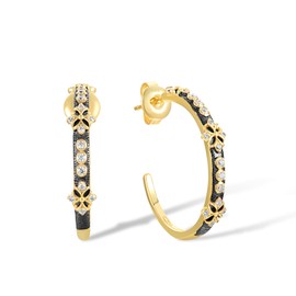 Santuzza 925 Sterling Silver Flower Pattern Earrings White Cubic Zirconia Half Moon Shape Stud for Women