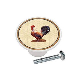 Wrought Iron Rooster #002 - Chickens Roosters Chicks Farm Coop Round Designs - DECORATIVE Glossy CERAMIC Cupboard Cabinet PULLS Dresser Drawer KNOBS