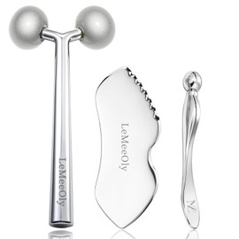 LeMeeOly 2Pcs Gua Sha Facial Tools Stainless Steel, Detailer GuaSha Set for Face Neck, Natural Skin Care Metal Gua Sha Lymphatic Drainage Face Massage Tool, Gift for Women (Detail Guasha Set)
