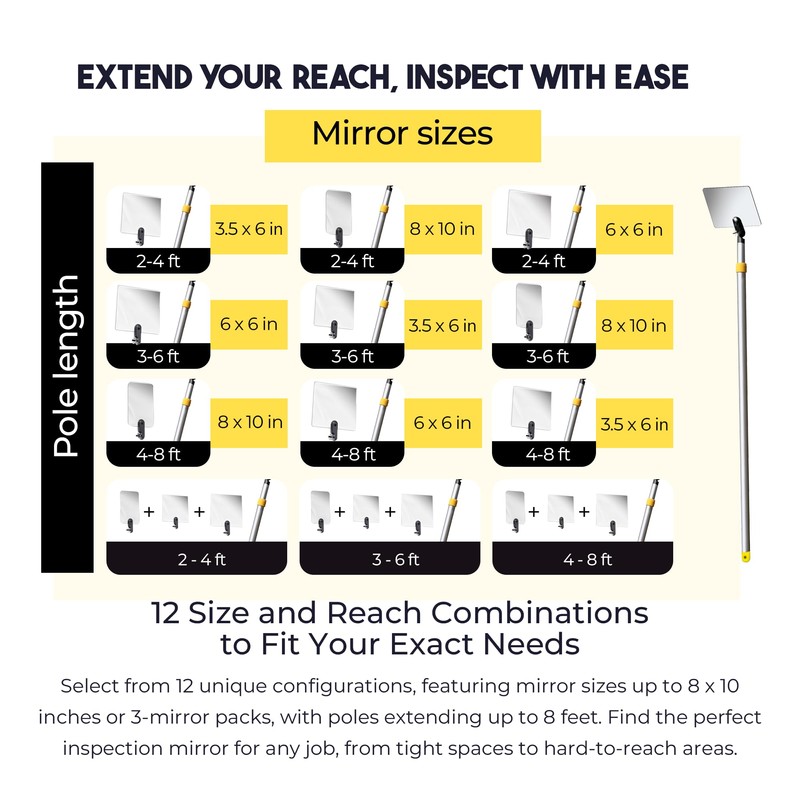 Extend A Vue Inspection Mirror Telescoping Pole, Lightweight & Durable,