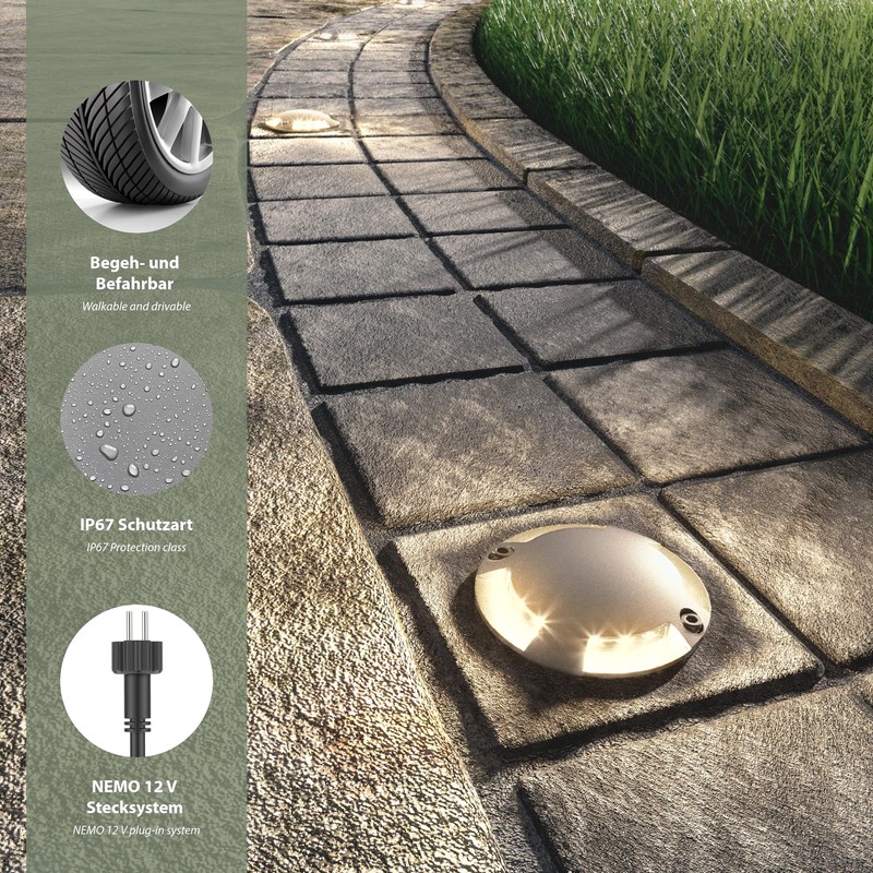 ledscom.de LED Ground Light, waymarker BUNDA for Outdoor, IP67, 4-lamp,