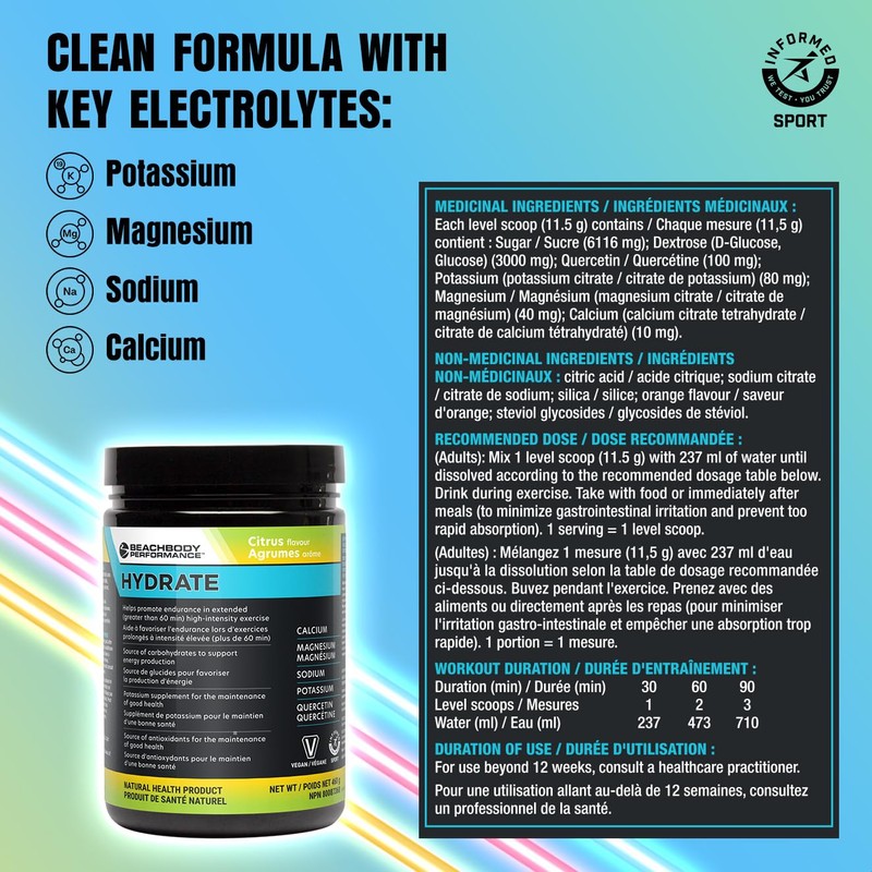 BODi BODi Hydrate Performance Hydration Supplement, Quercetin Enriched Electrolyte Powder,