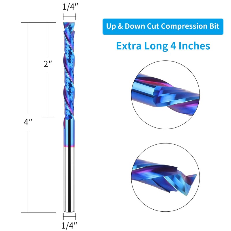 EANOSIC Extra Long Compression Spiral Router Bit with 1/4 Inch