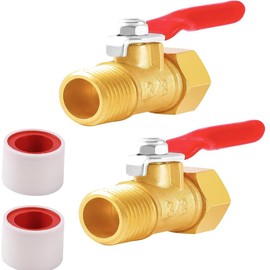 Pack of 2 3/8 inch brass ball valve, ball valve with 3/8 inch male x female, water shut-off valve with handle red for water pipes/tap