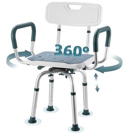 Swivel Shower Chair with Arms and Back, 400 lbs Heavy Duty Shower Stool for Inside Shower Stall and Bathtub, Height Adjustable Rotating Shower Chair Seat for Elderly, Adults, Handicap and Disabled
