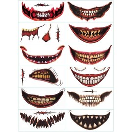 Tatuaje Temporal De Maquillaje De Broma De Halloween Pegatinas De Tatuaje De Boca De Terror De Payaso De Halloween Pegatinas De Labios De Sonrisa Tatuajes Temporales