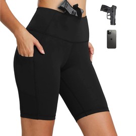 Lilcreek Conceal Carry Leggings Women,Concealed Carry Shorts with Side Pockets for Women,Biker Short Gun Holster