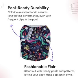 Tinker Tot Baby Reusable Swim Nappy - Small & Large Swim Nappies; Adjustable, Washable; Child, Toddler and Baby (Ocean Life, Small (1-18 months))