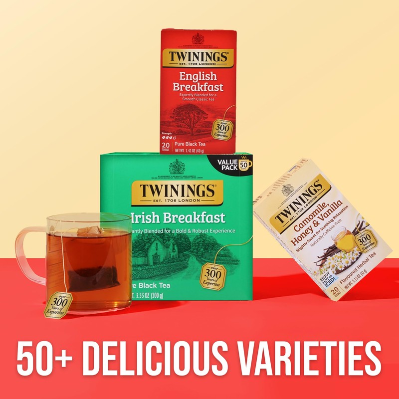 Twinings Irish Breakfast Black Tea Individually Wrapped Bags, 50 Count