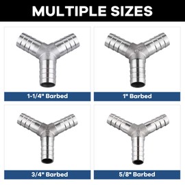 304 Stainless Steel 1" Barb x 1" Barb 3 Way Tee Y Shape Joint Splicer Mender Fitting Union for Water Fuel Air - 2PCS