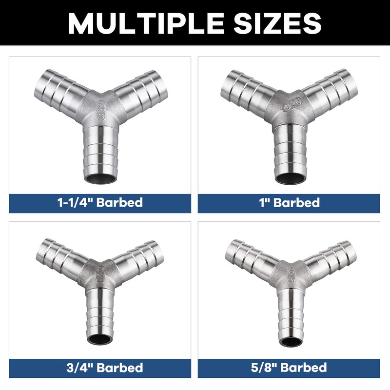 304 Stainless Steel 1" Barb x 1" Barb 3 Way