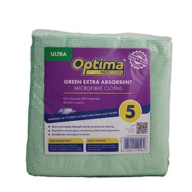 Optima Proclean 5 'Ultra' Premium Microfibre, Heavy Duty, Streak Free, Cleaning Cloths, 40x40cm, Green