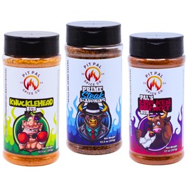 Pit Pal BBQ Seasoning Trio – 3 XL Rubs for Smoking & Grilling | KnuckleHead All-Purpose (Sweet & Zesty), Prime Steak (Bold & Savory), Chicken & Brisket (Peppery Heat) | Rubs for Beef, Pork, Chicken | 3-Pack Variety Bundle
