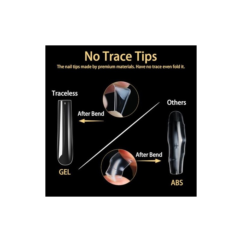 Long Square Nail Tips, 240Pcs Full Cover Soft Gel Nail