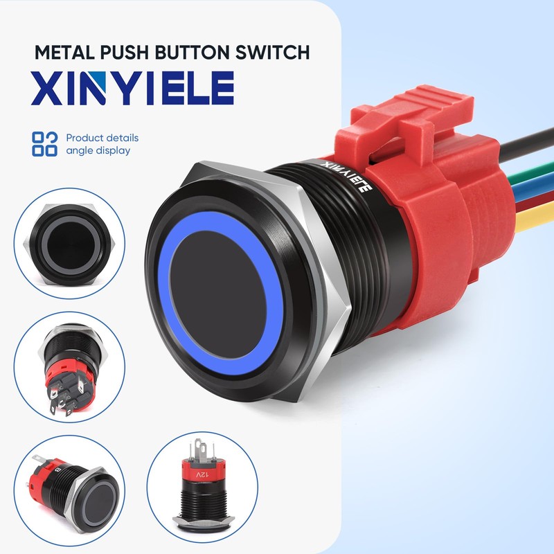 XINYIELE 22MM Latching 12V Push Button Switch On/Off,Waterproof with LED