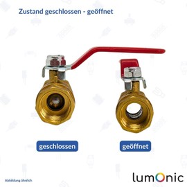 Lumonic Round Ball Valve with Lever Handle I 1/8 Inch I 2 x Internal Thread I Corrosion Resistant Brass I Stop Valve I for Compressed Air I Workshop