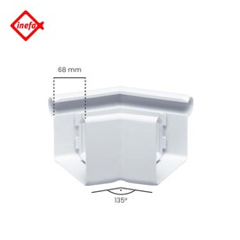 INEFA Gutter Angle 135 Degree Box-Shaped Outer Angle PVC NW68 / 68 mm White Bead Outer, Connector Gutter Accessories, Made in Germany