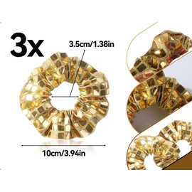 Emezddo Pack of 3 Hair Bobbles, Sequin Ponytail Scrunchies, Glitter Elastic Hair Accessories, Used for Women Girls Sports Disco Carnival Theme Party Birthday (Gold)