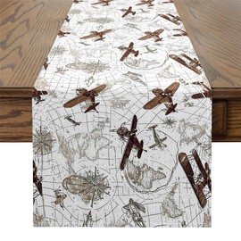 Jejeloiu - Camino de mesa de aviones 3D para niños y niñas, decoración de aviones, suministros para fiestas, aviones, mapa de vuelo, ruta aérea, hogar, cocina, comedor, decoración de 60 x 13 pulgadas,