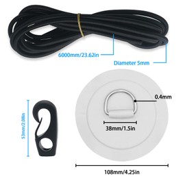 6pcs PVC D-Ring Patch Stainless Steel D Ring Patches for for for PVC Inflatable Boat SUP Kayak Canoe Deck Accessories,with 20ft Elastic Bungee Cords and Hooks,NO Glue Included(Gray)