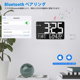 Blueekin Digital Clock, Wall Mounted, Large, Bluetooth Automatic School, Radio Clock, High Precision, 13 Inches, 4 Level Dimmer, 2 Pairs of Alarms, 37 Music Bells, 4 Levels of Volume Control, Snooze