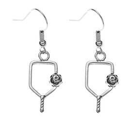 Sportybella Pickleball Jewelry, Pickleball Earrings, Silver Pickleball Paddle Dangle Charm Earrings for Women, Pickleball Gift, Metal, No Gemstone