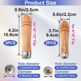 ANCIRS 4pcs Wooden File Handle with Strong Metal Collars, 2pcs Medium Wooden Handle for 6"-8" File + 2pcs Large Wood Handle for 10"-12" File (2 Sizes)