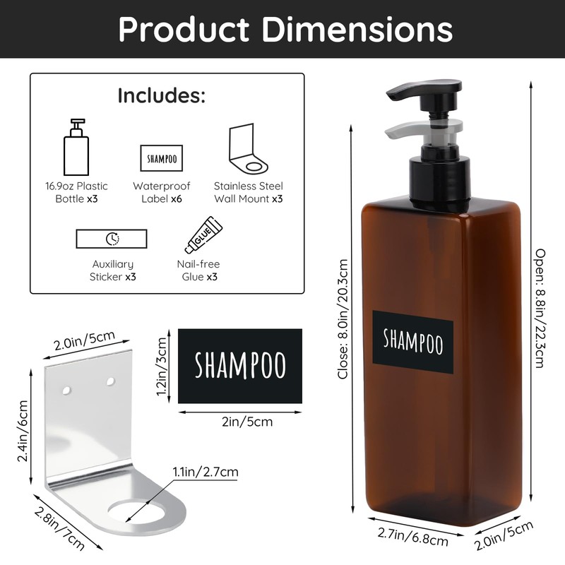 Segbeauty Wall Mounted Shower Soap Dispenser, 3pcs 16.9oz Drill Free