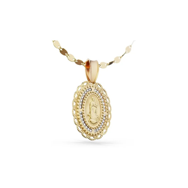 Medalla Virgen De Guadalupe Cadena 50cm De Oro 10k Italiano
