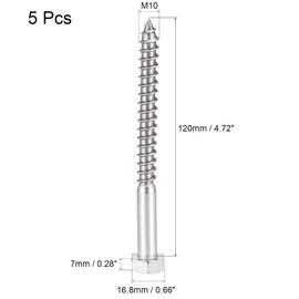 sourcing map Hex Lag Screws, M10 x 120mm 304 Stainless Steel Half Thread Self-Tapping Bolts for Wood Screw 5Pcs