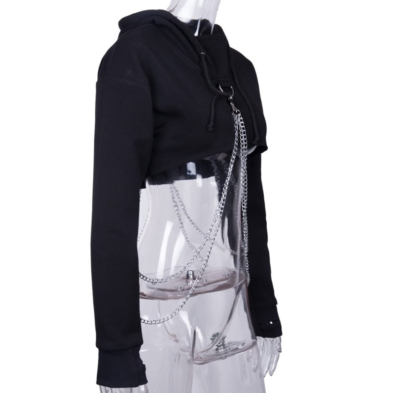Kisswow Women's Gothic Harness Crop Hoodie – Black Goth Emo