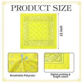 Blulu 12 Pack Unisex Paisley Bandanas Bulk Cowboy Bandanas Head Wrap Scarf Wristband for Men Women Bachelorette Party(Light Yellow)