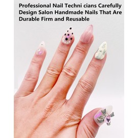 CAMILCY Press on Nails Handmade Nails Luxury Reusable Fake Nails For Girls Short Almond Armor White pink Diamonds HandPainted Salon Loveful Design Acrylic Gel UV Finished For Women 3D Nails 10PCS M