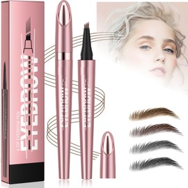 Magic Microblading Eyebrow Contouring Pencil - Microblading Eye Brow Contouring Pen - Precise Waterproof Brow Pen 4 Tipped Precise Waterproof With A Micro-Fork Tip Applicator (Dark)