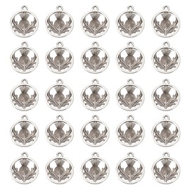 SUNNYCLUE 1 Box 120Pcs Thistle Charms Bulk Scotland Thistle Charm Tibetan Style Alloy Scottish Thistle Charm Flat Round Flower Charm for Jewellery Making Charms DIY Earrings Necklace Crafts UK