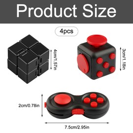 Rumyve 4pcs Fidget Toy,Fidget Pack Hand Spinner,Stress Toy Anxiety Relief Toy Killing Time Finger Toy Office Gift for Children Adult(Black)