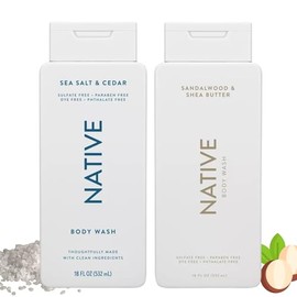 Native Gel de baño, paquete de 2: limpiador corporal limpio de 18 oz con sándalo, manteca de karité, sal marina y cedro, fórmula sin sulfatos ni parabenos para todo tipo de piel
