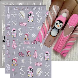 Christmas Nail Stickers Decals 5D Nail Art Stickers Snow Penguin Nail Art Design Christmas Tree Nail Stickers Cute Nail Art Decals Christmas Glove Nail Art Decoration DIY Nail Sticker for Women 3Pcs
