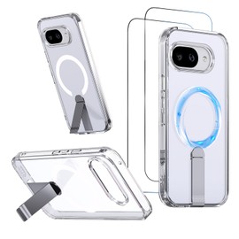 for Pixel 9A Case Google 9A Magnetic Cover - with 2 Pieces Tempered Screen Protector, Ultra-Slim Shock & Drop Resistant Case with Adjustable Stand