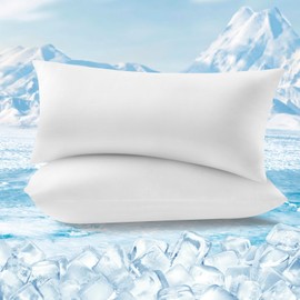 WOLTU Cooling Cushion Cover, Set of 2, Pillowcase with Q-Max > 0.45 Arc-Chill, Soft Breathable Cooling Fibre Cushion Cover, Protects Skin and Hair, Summer Cushion Covers with Zip, 40 x 80 cm, White