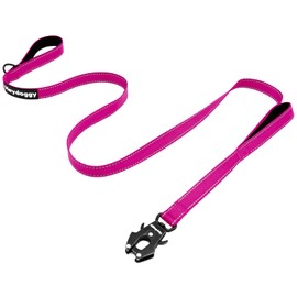 Strong Heavy Duty Dog Leash - 4ft Reflective Nylon Training Leash with Soft Padded Double Handle & Auto Lock Frog Clip - Safety Traffic Control for Large Medium Small Dogs No Pull Walk Hot Pink,4ft