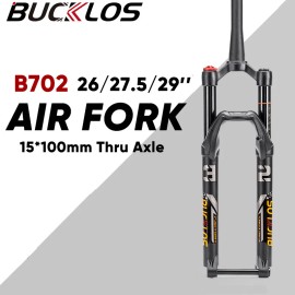 BUCKLOS FACTORY32 100*15mm 26/27.5/29" MTB Air Suspension Forks Straight Tapered - Tapered, 26"
