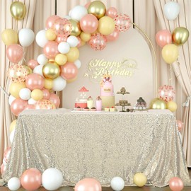 OQSQ Champagne Sequin Tablecloth 50x80 inch, Glitter Drape Table Cloth, Sparkle Sequence Table Overlays for Thanksgiving Day Wedding Birthday Party Baby Bridal Shower