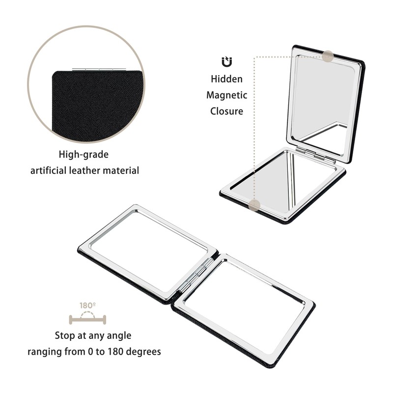 YOLCAR Portable Beauty Mirror with Leather Cover, 1X/2X Two-Sided Makeup