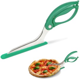 Loftern Green Pizza Scissors - Non-Stick Pizza Scissors with Firm Grip Base - Food Grade Stainless Steel Pizza Cutter - 5-in-1 Food Slicer & Pizza Server - Durable, Safe & Mess Free