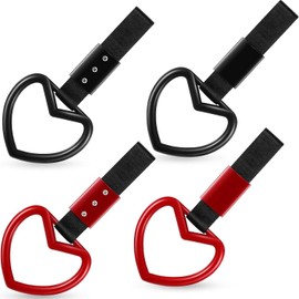 4 Pieces Ring Heart-Shaped Car Handle Strap Drift Charm Decorative Warning Ring Decor Subway Bus Heart Handle for Car Warning Interior Exterior Decoration Christmas (Black+Red, One Size)